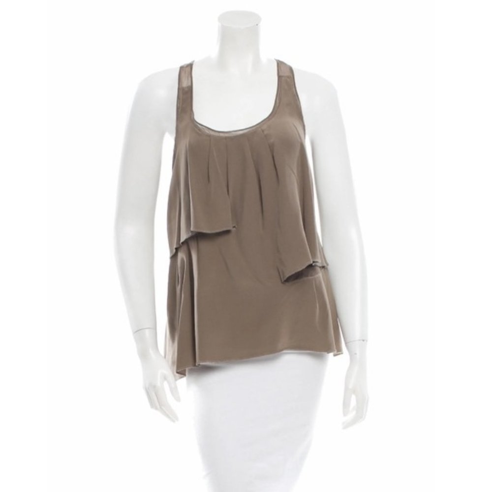 THAKOON Layered Silk Taupe Top
